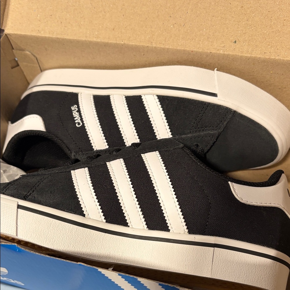 Adidas Men's Black and White Campus Sneakers